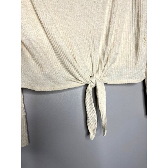 Abercrombie & Fitch Womens XS Oversized Ribbed Knit Tie-Front Cream Crop Top - Picture 3 of 9